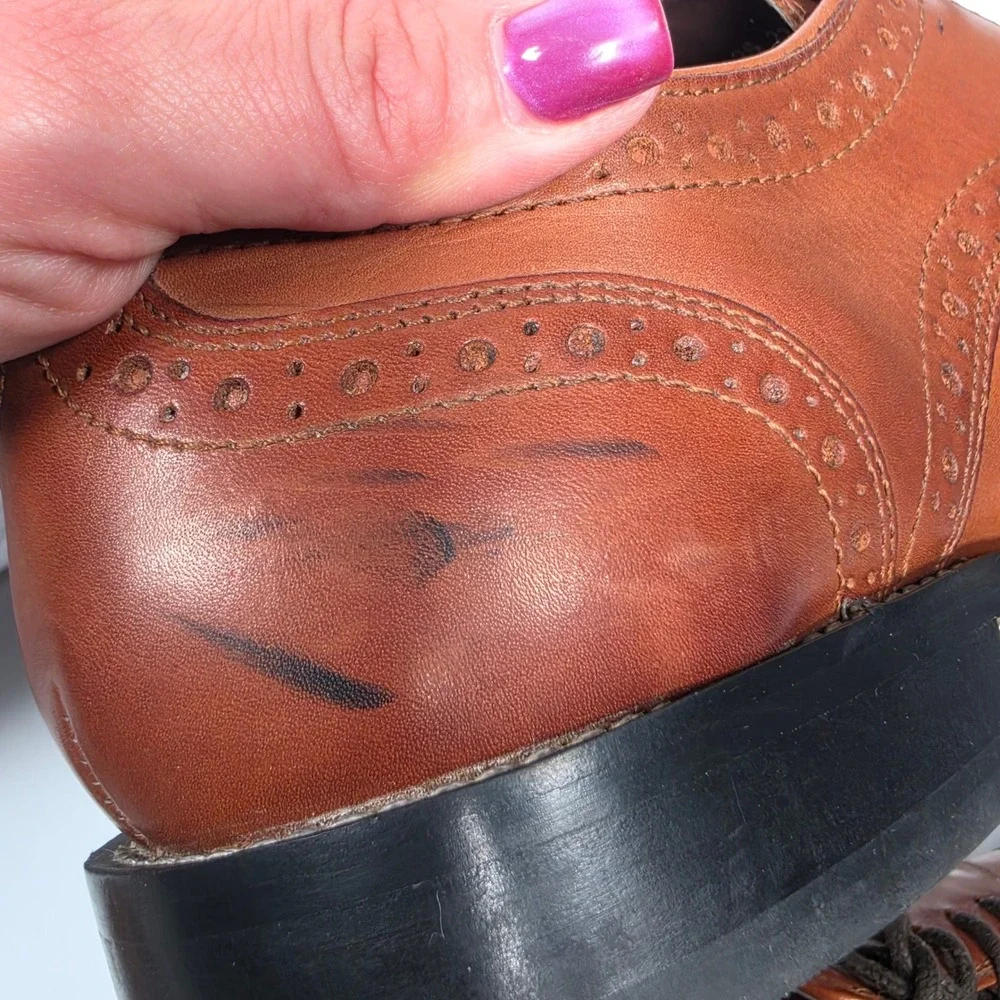 Nunn Bush Norcross Shoes Men's 10M Cognac Leather Cap Toe Oxford Dress Brogue